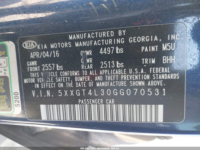 5XXGT4L30GG070531 KIA t-gdi theta ii