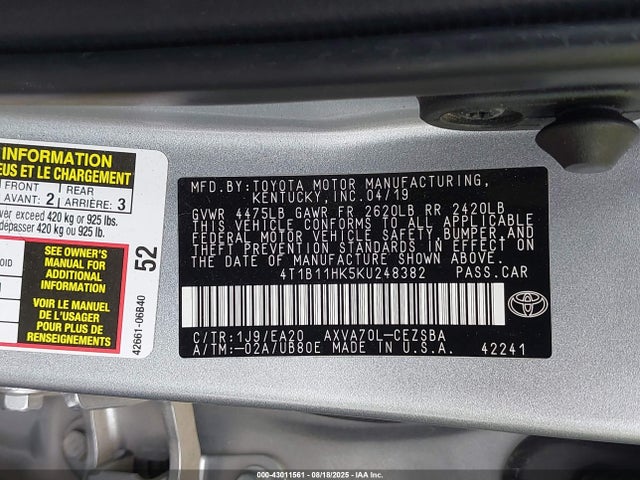 4T1B11HK5KU248382 Toyota a25a-fks