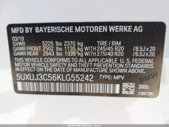 BMW 2019 2019 5UXUJ3C56KLG55242 Image 9