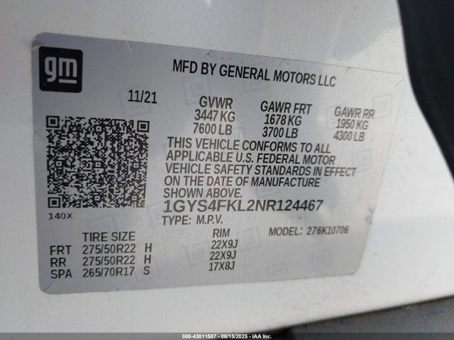 Cadillac l87 2022 1GYS4FKL2NR124467 Image 9