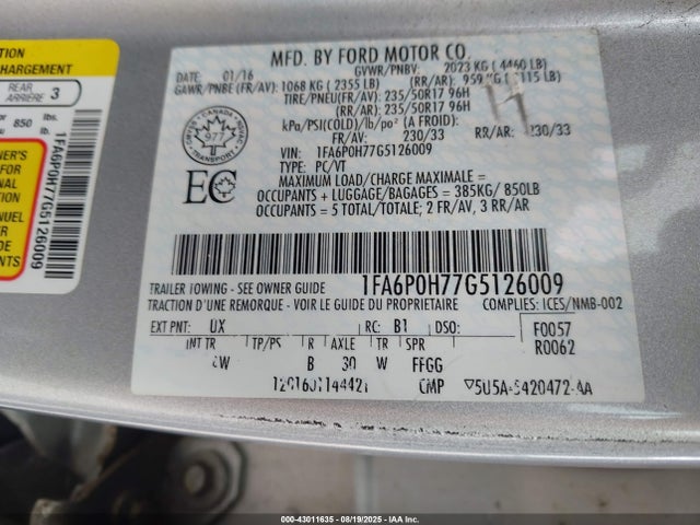 Ford 2016 2016 1FA6P0H77G5126009 Image 9