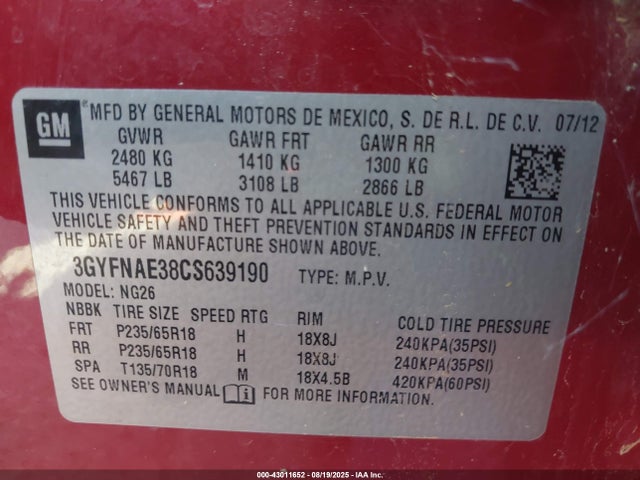 2012 CADILLAC SRX 3GYFNAE38CS639190 Photo 8
