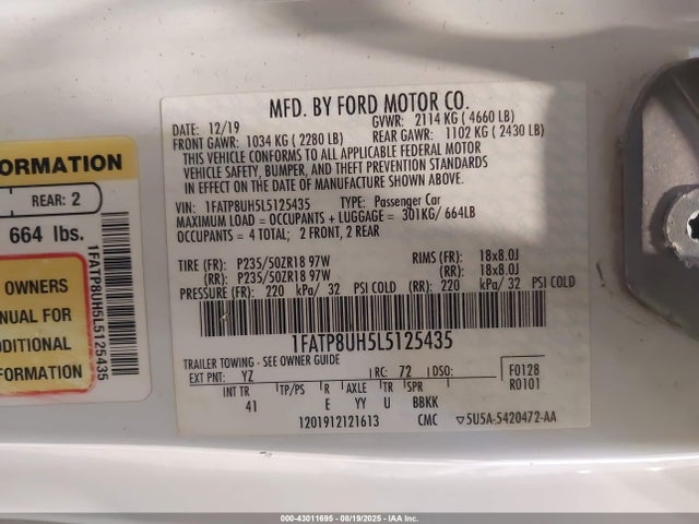 1FATP8UH5L5125435 Ford Mustang