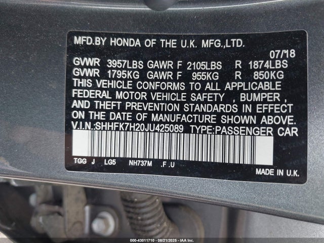 SHHFK7H20JU425089 Honda l15ba
