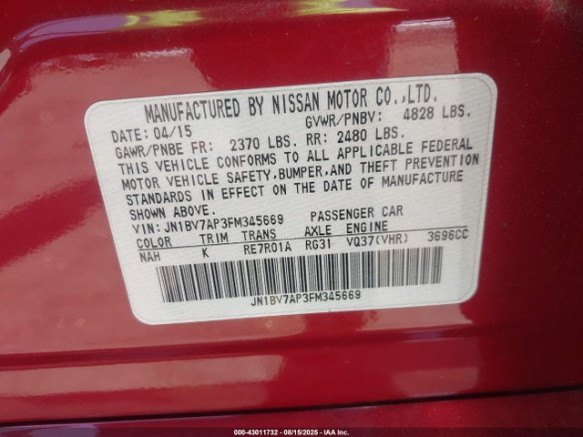 Infiniti 2015 2015 JN1BV7AP3FM345669 Image 9