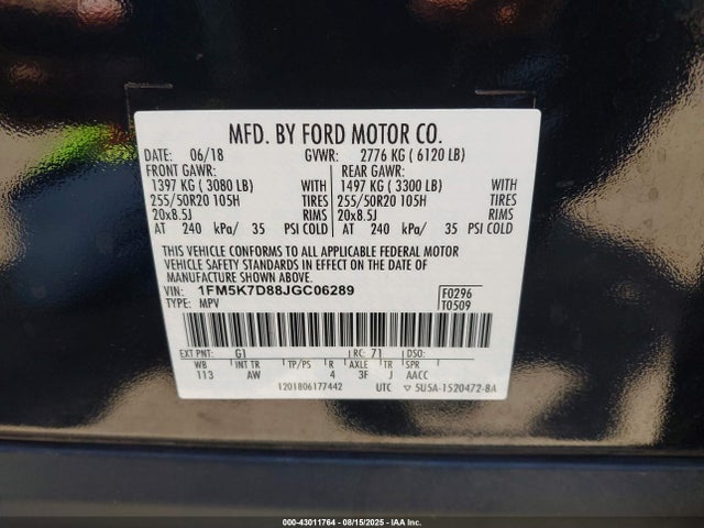 1FM5K7D88JGC06289 Ford 3.5l ti-vct