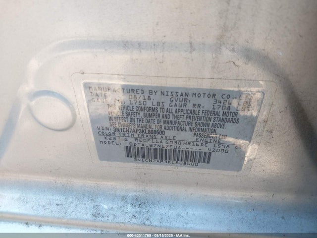 Nissan 2019 2019 3N1CN7AP3KL808600 Image 9