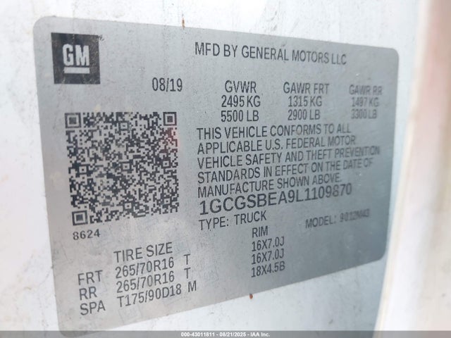 1GCGSBEA9L1109870 Chevrolet lcv - spark ignited direct injection, variable valve timing, dcvcp, e85 max, e0-e100, alum