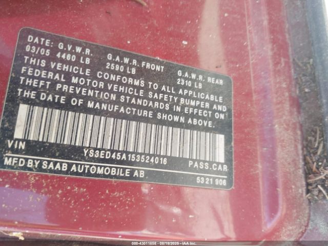 2005 SAAB 9-5 YS3ED45A153524016 Photo 8