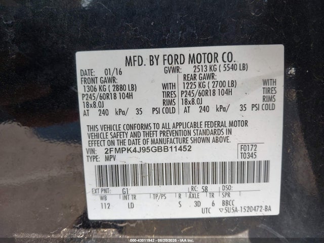 Ford 2016 2016 2FMPK4J95GBB11452 Image 9