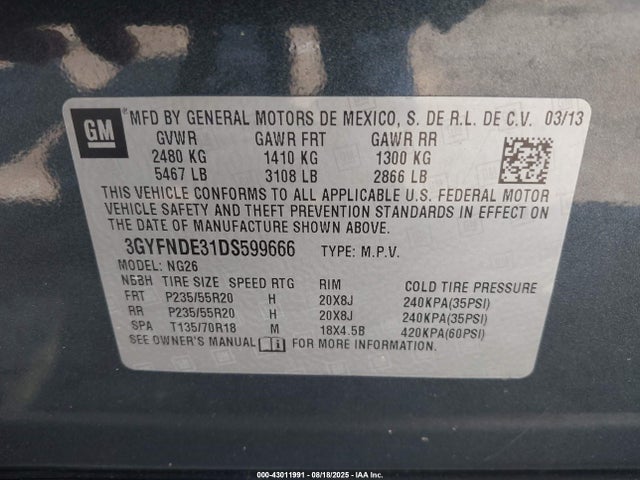 2013 CADILLAC SRX 3GYFNDE31DS599666 Photo 8
