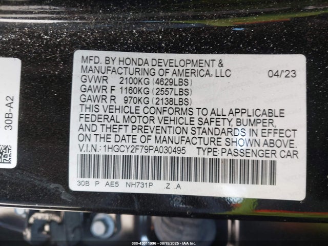 1HGCY2F79PA030495 Honda lfc5