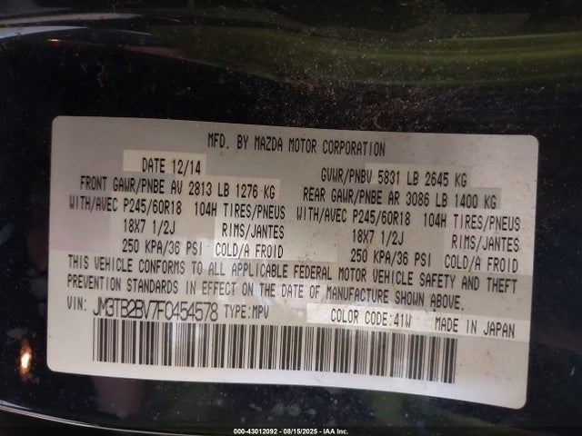 2015 MAZDA CX-9 JM3TB2BV7F0454578 Photo 8