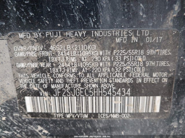 Subaru u4 2017 JF2SJGEC5HH545434 Image 9
