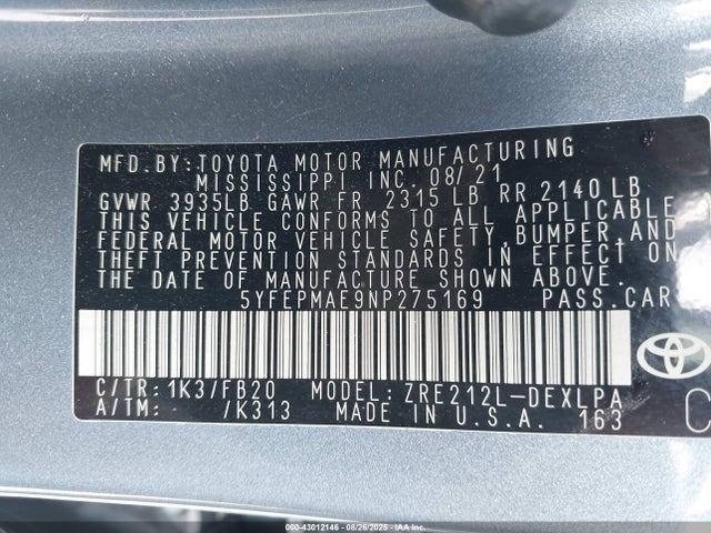 Toyota 2zr-fae 2022 5YFEPMAE9NP275169 Image 9