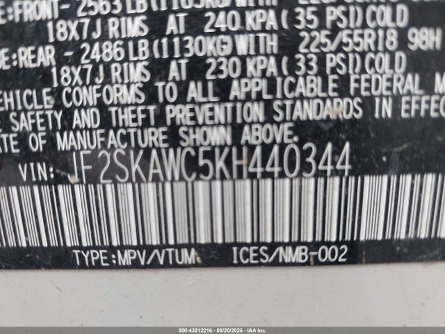 Subaru naturally aspirated u5 2019 JF2SKAWC5KH440344 Image 9
