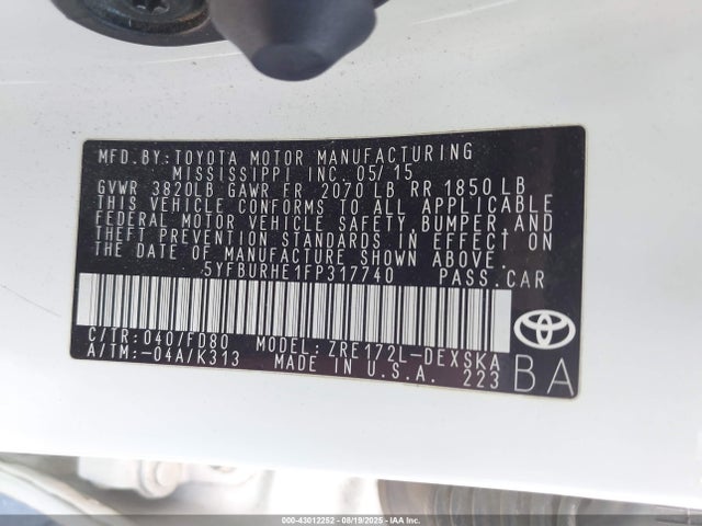 Toyota 2zr-fe 2015 5YFBURHE1FP317740 Image 9