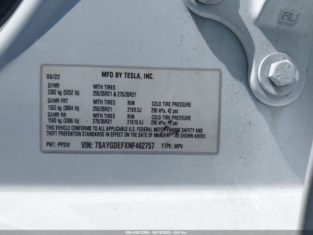 2022 TESLA MODEL Y 7SAYGDEFXNF462757 Photo 8