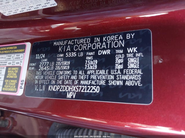 KNDPZDDHXS7212250 KIA t-gdi gamma ii