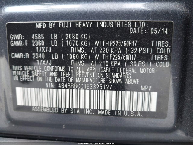 4S4BRBCC1E3325127 Subaru 2.5na u5
