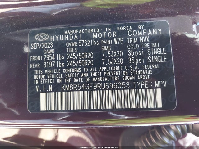 KM8R54GE9RU696053 Hyundai gdi lambda ii