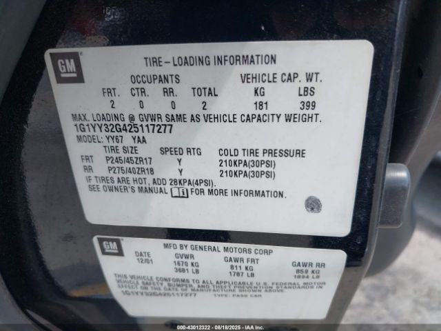 2002 CHEVROLET CORVETTE 1G1YY32G625104773 Photo 8