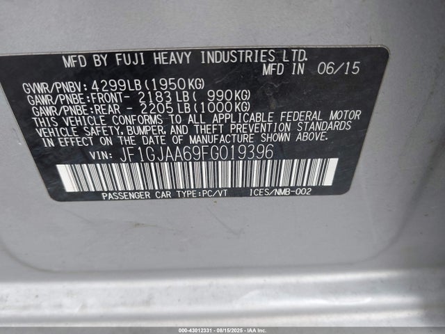 JF1GJAA69FG019396 Subaru 2.0l na