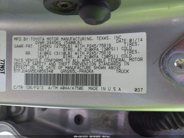 Toyota 1gr-fe 2014 5TFJU4GN5EX056340 Image 9