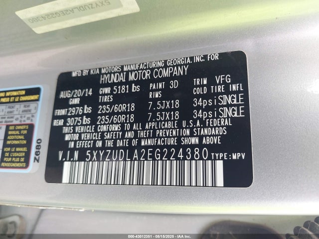 5XYZUDLA2EG224380 Hyundai t-gdi theta