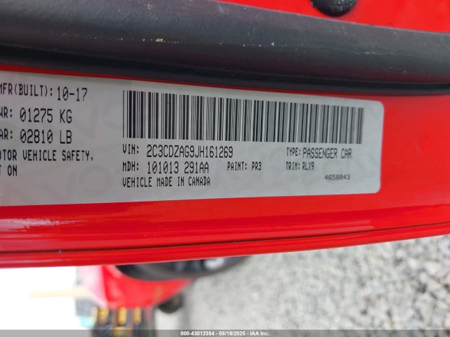 2C3CDZAG9JH161269 Dodge Challenger