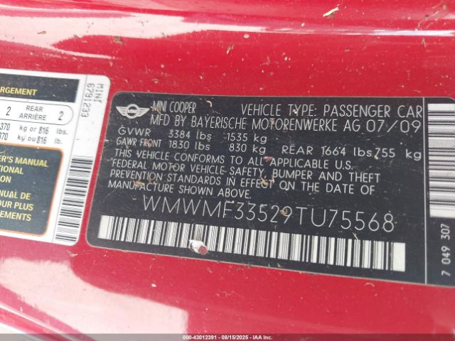 2009 MINI COOPER WMWMF33529TU75568 Photo 8