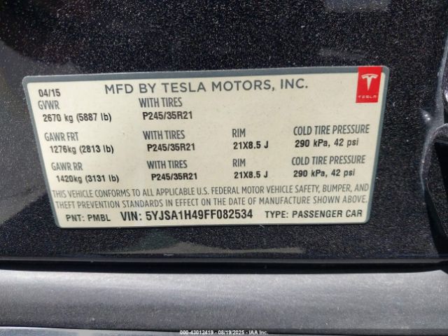 2015 TESLA MODEL S 5YJSA1H49FF082534 Photo 8