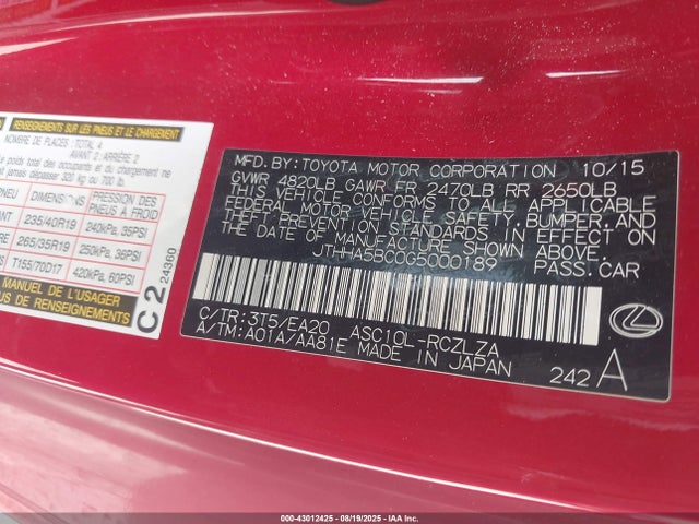 Lexus 8ar-fts 2016 JTHHA5BC0G5000189 Image 9