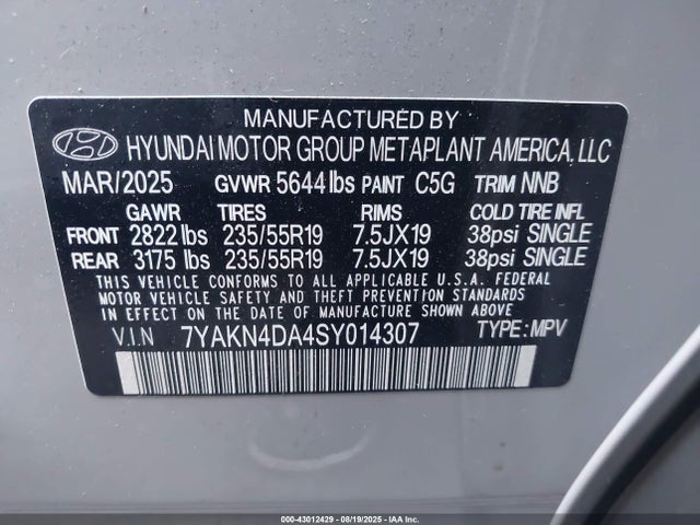 7YAKN4DA4SY014307 Hyundai 2025