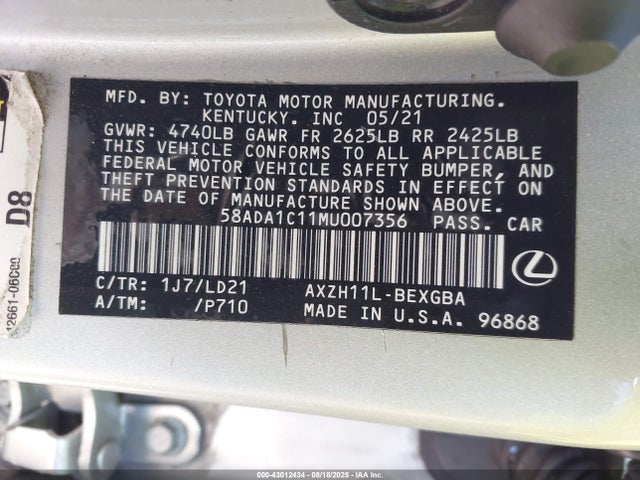 Lexus a25a-fxs, 3nm 2021 58ADA1C11MU007356 Image 9