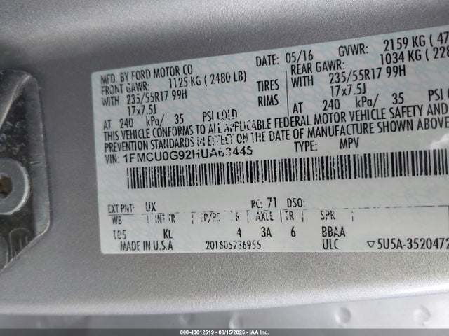 1FMCU0G92HUA63445 Ford 2017