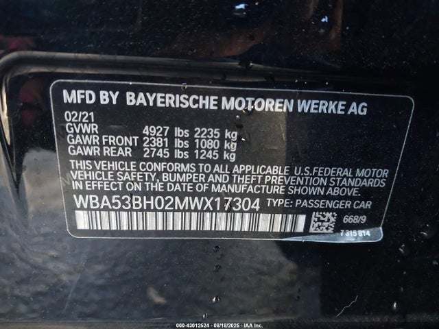 WBA53BH02MWX17304 BMW 530I