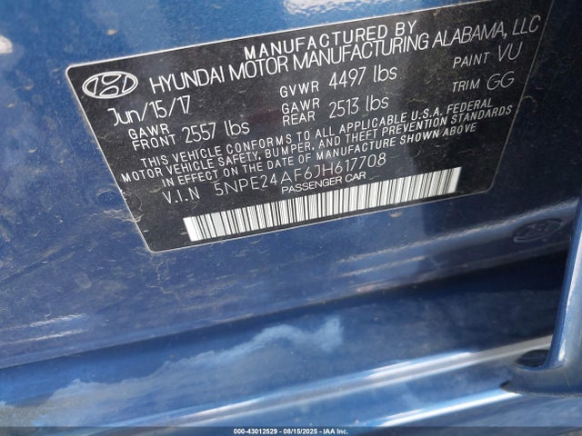 5NPE24AF6JH617708 Hyundai gdi theta-ii