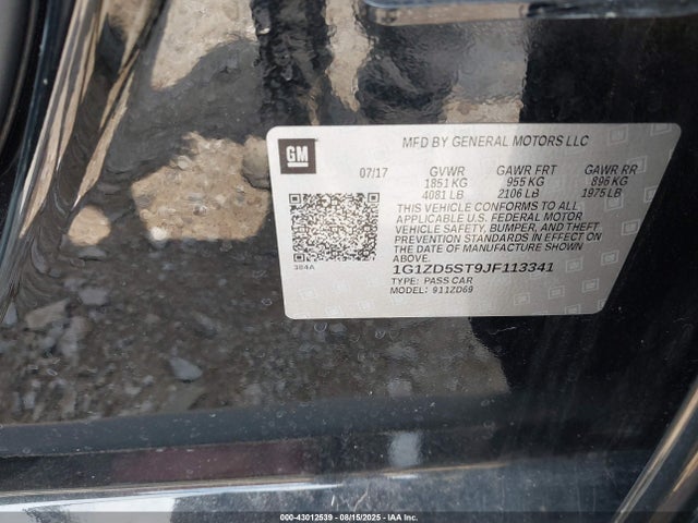 Продажа на аукционе авто 2018 Chevrolet Malibu Lt, vin: 1G1ZD5ST9JF113341, номер лота: 43012539