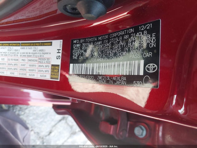 JTDEAMDE8NJ048105 Toyota 2zr-fxe, 1nm