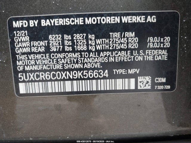 2022 BMW X5 5UXCR6C0XN9K56634 Photo 8