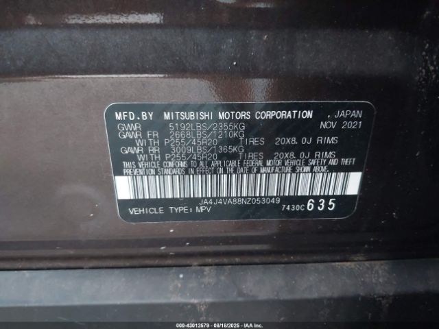 2022 MITSUBISHI OUTLANDER JA4J4VA88NZ053049 Photo 8