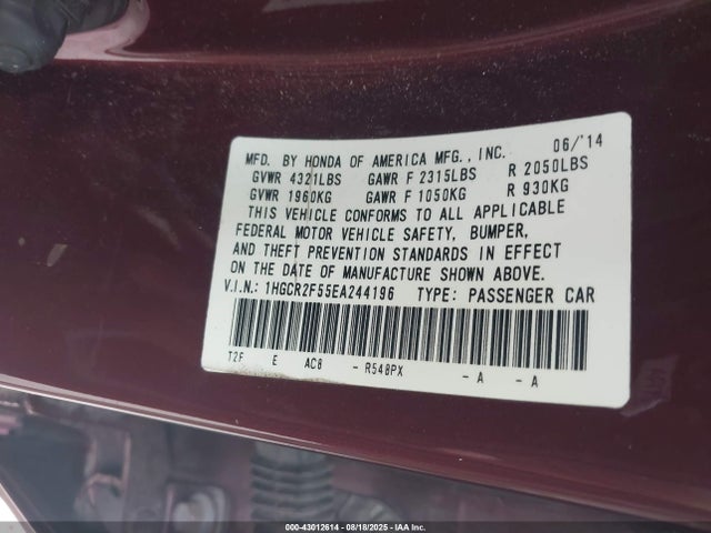Honda k24w1 2014 1HGCR2F55EA244196 Image 9