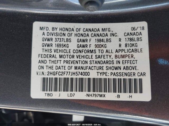 2HGFC2F77JH574000 Honda k20c2