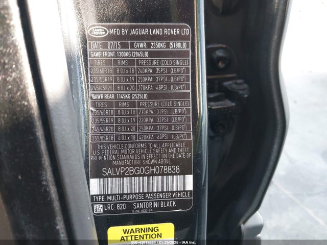 SALVP2BG0GH078838 Land Rover gtdi lev3 sulev30