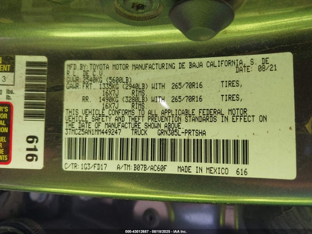 3TMCZ5AN1MM449247 Toyota 2gr-fks