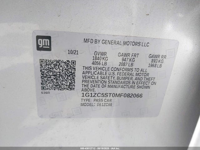 1G1ZC5ST0MF082066 Chevrolet lfv - direct injection, variable valve timing, gen 1 gmna