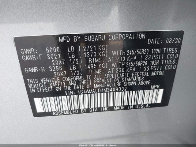 Subaru 2021 2021 4S4WMALD4M3409332 Image 9