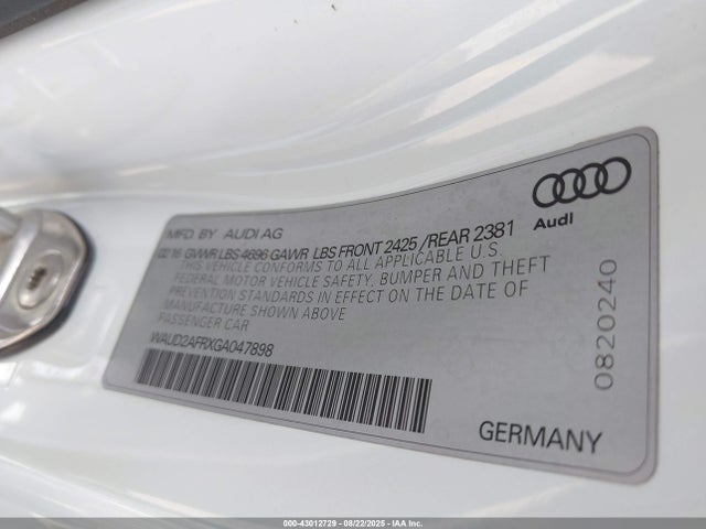 2016 AUDI A5 WAUD2AFRXGA047898 Photo 8