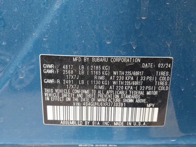 4S4GUHU6XR3770391 Subaru na